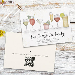 Invitation Nouvel An Champagne Aquarelle QR Code Event