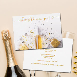 Invitation Nouvel An Chic Or Sérigraphie Champagne Fête