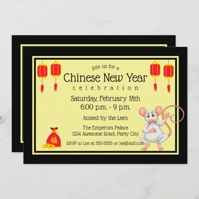 Invitation Nouvel An chinois 2020 Cartoon Rat (Devant / Derrière)