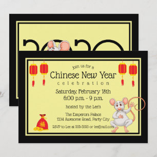 Invitation Nouvel An chinois 2020 Cartoon Rat