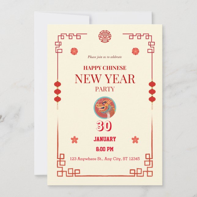 Invitation Nouvel An Chinois 2024 Année Du Dragon (Devant)