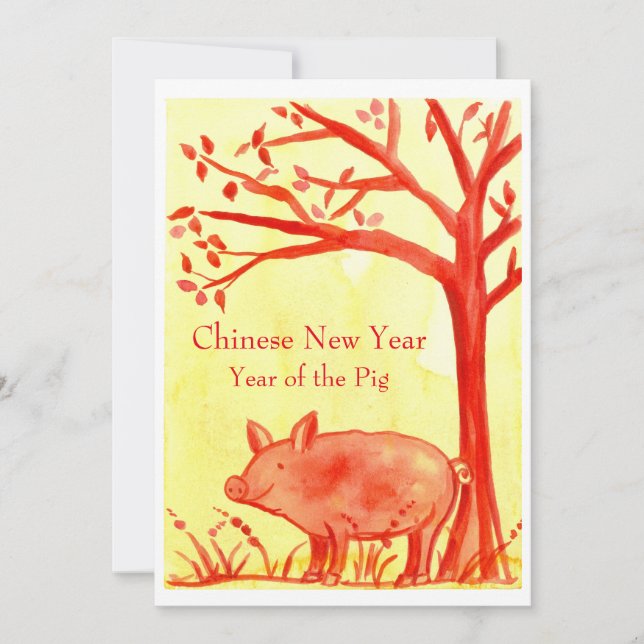Invitation Nouvel An chinois de la fête du cochon Rouge (Devant)