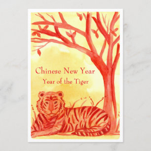 Invitation Nouvel An chinois du Tiger Cat Red Party