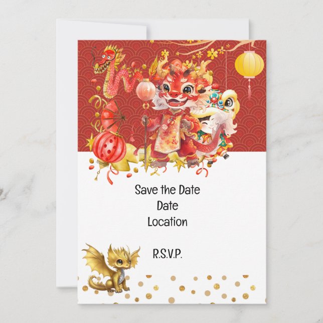 Invitation Nouvel An chinois Enregistrer la fête de la date (Devant)