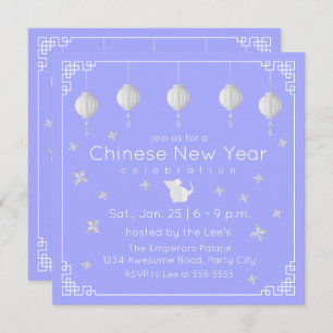 Invitation Nouvel An chinois Origami Rat, bleu clair