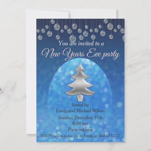 Invitation Nouvel An de la Marine Argent Glittery (Devant)