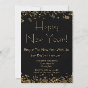 Invitation Nouvel An Eve Elegant Black and Gold Parties scint