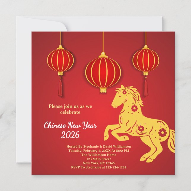 Invitation Nouvel An lunaire 2026 | Année du cheval (Devant)