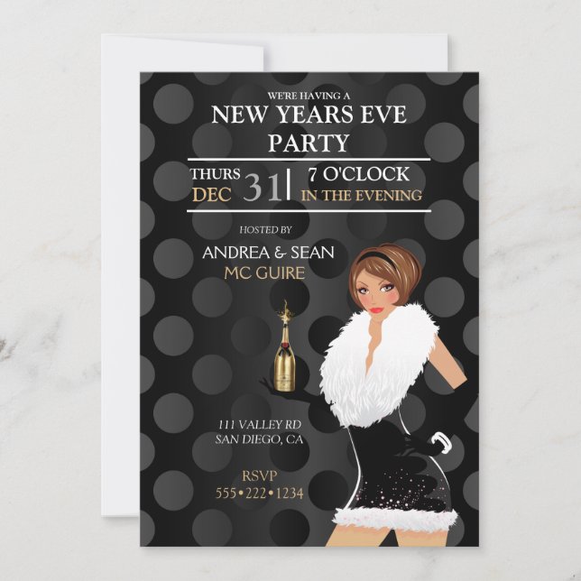 Invitation Nouvel An Mode Fille Vacances Robe (Devant)