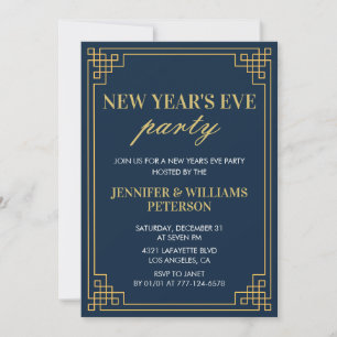 Invitation Nouvel An Navy Or