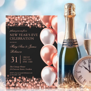 Invitation Nouvel An Rose Gold brillant Ballons