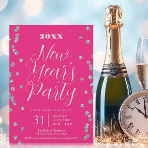 Invitation Nouvel An Silver Parties scintillant Confetti Hot