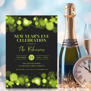 Invitation Nouvel An Soirée Vert Black Winter Wonder