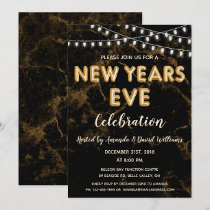 Invitation Nouvel An Sove Party Gold Black Balloirs