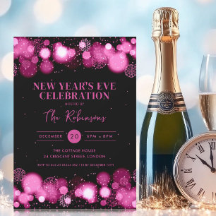 Invitation Nouvel An Sove Party Hot rose noir hiver Merveille