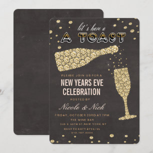 Invitation Nouvel An Verre à Vin Diamant Or
