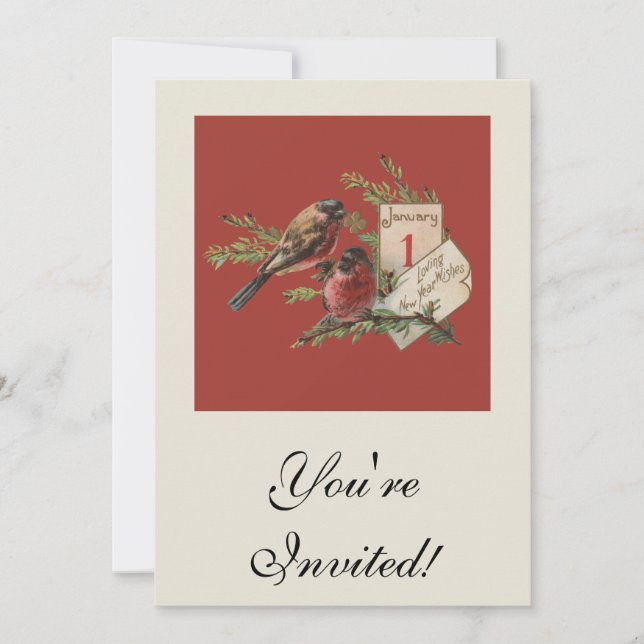 Invitation Nouvel An vintage Oiseaux (Devant)