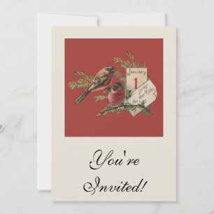 Invitation Nouvel An vintage Oiseaux