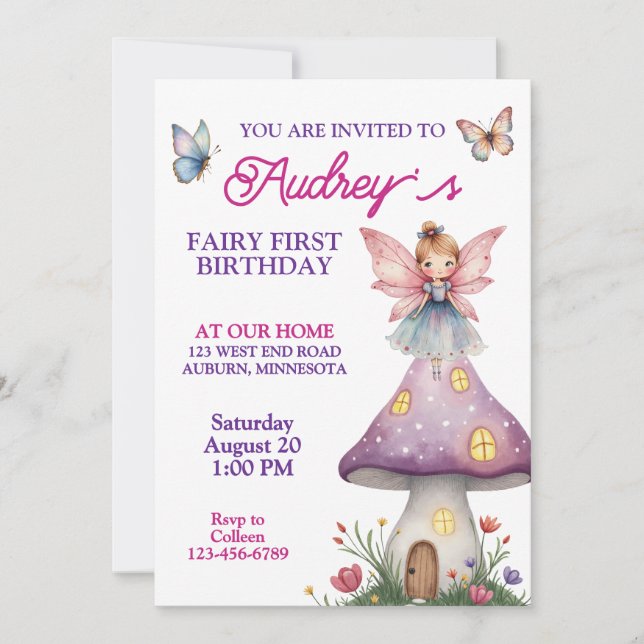 Invitation Nouvel anniversaire de la fée mignonne (Devant)