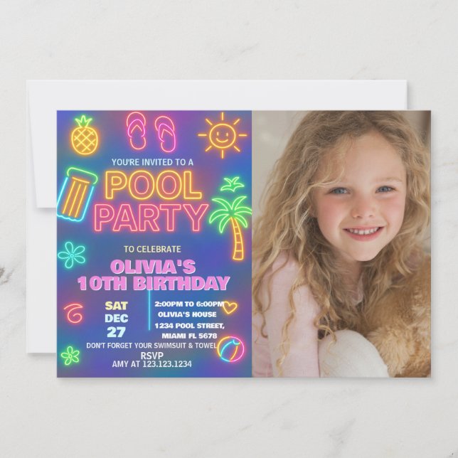 Invitation Nouvel anniversaire de la fête de la piscine de Ne (Devant)