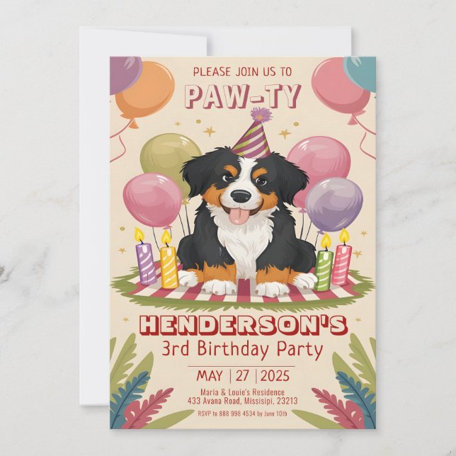 Invitation Nouvel anniversaire du chien bernois de la fête de (Devant)