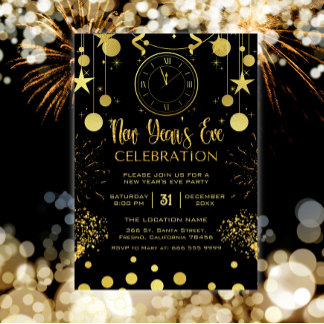 Invitation Nouvel an's Eve Party Black & Gold Parties scintil