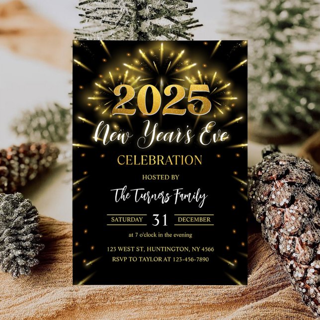 Invitation Nouvel an's Eve Party Black & Gold Parties scintil (Créateur téléchargé)