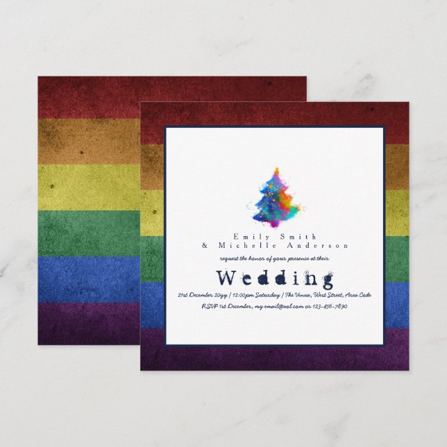 Invitation Nouvel Arbre de Noël arc-en-ciel LGBT Fierté Gay M (Devant / Derrière)