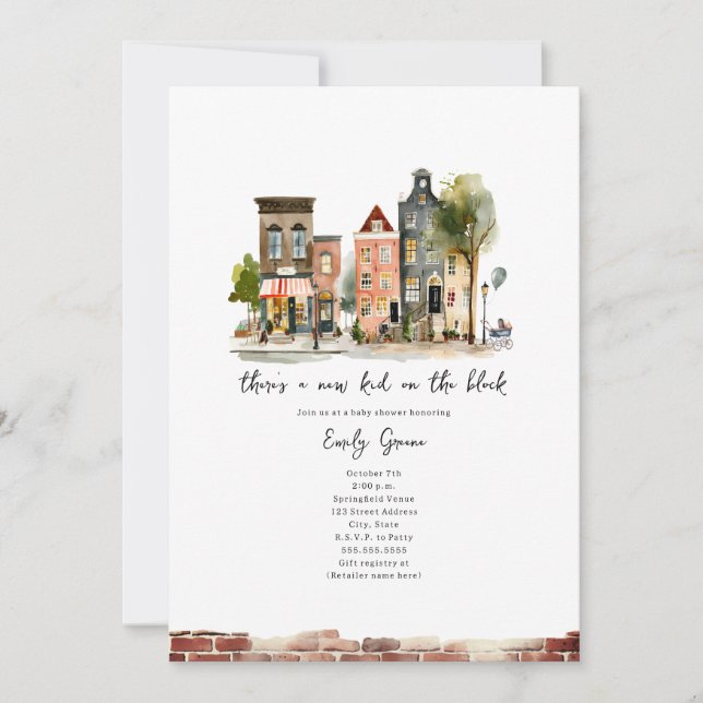 Invitation Nouvel enfant sur le Baby shower d'aquarelle de bl (Devant)