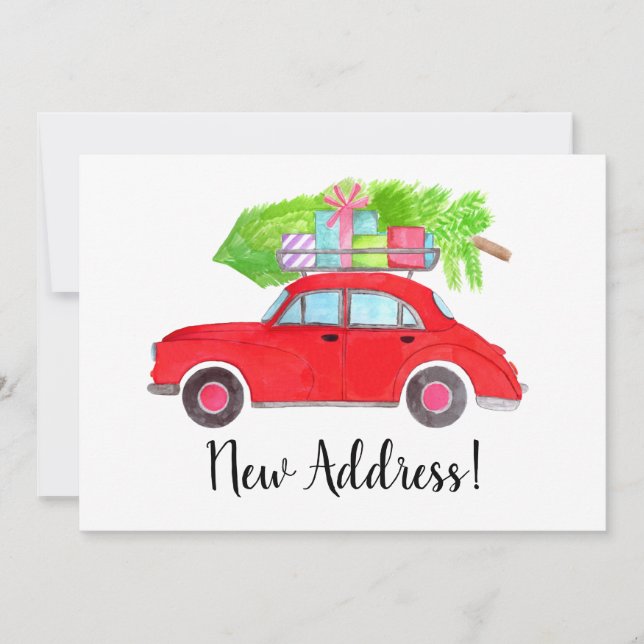 Invitation Nouvelle Address Red Car with Christmas tree (Devant)