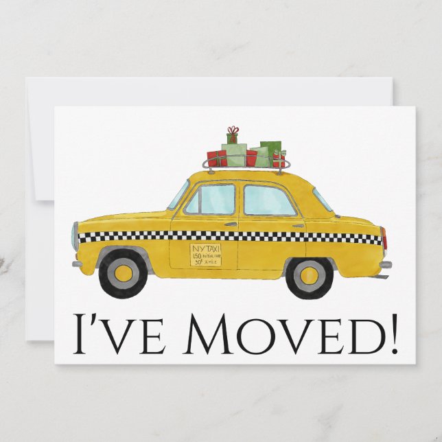 Invitation Nouvelle adresse Cabine jaune Taxi arbre de Noël (Devant)