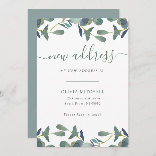 Invitation Nouvelle adresse | Eucalyptus Crest Moving Faire-p (Devant / Derrière)