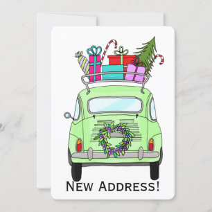 Invitation Nouvelle Adresse vert rétro Fiat 500 Cadeaux de No