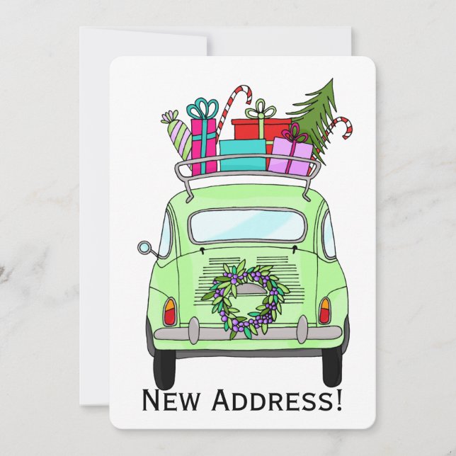 Invitation Nouvelle adresse verte Retro Fiat 500 Cadeaux de N (Devant)