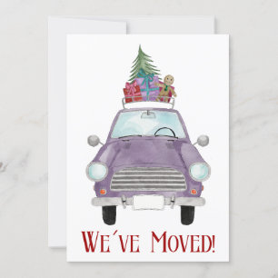 Invitation Nouvelle adresse Violet voiture avec cadeaux de No