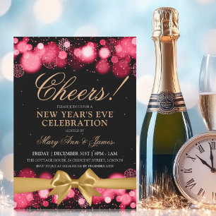 Invitation Nouvelle Année Eve Party Rouge Or Hiver Merveille