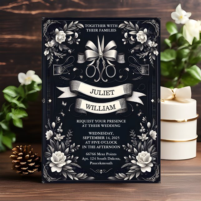 Invitation Nouvelle Bannière Bows Satin Chic Ribbon coupe Mar (Créateur téléchargé)