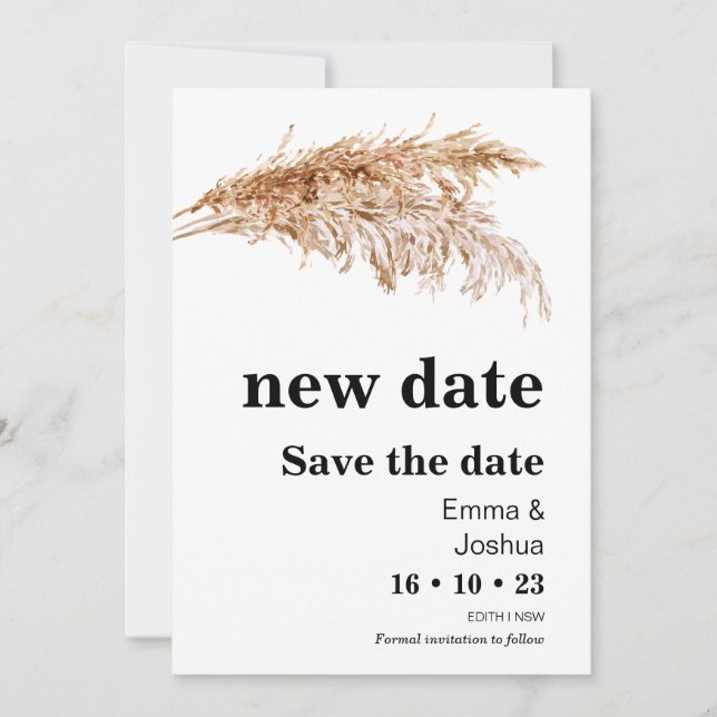 Invitation Nouvelle Date Pampas Mariage Grass Enregistrer La  (Devant)