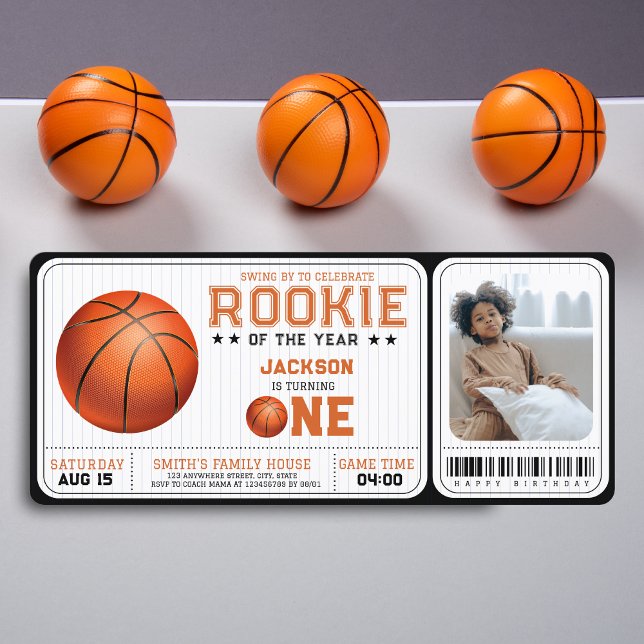 Invitation Nouvelle de l'année 1er anniversaire Basketball ph (Créateur téléchargé)