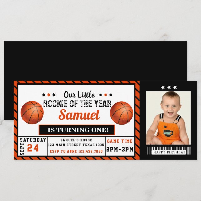 Invitation Nouvelle de l'année 1er anniversaire Basketball ph (Devant / Derrière)