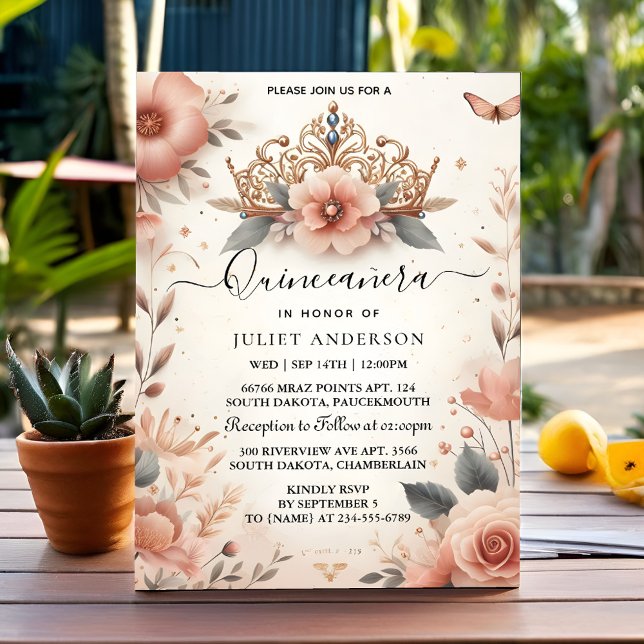 Invitation Nouvelle famille Tiara Latina Girl espagnol Quince (Créateur téléchargé)