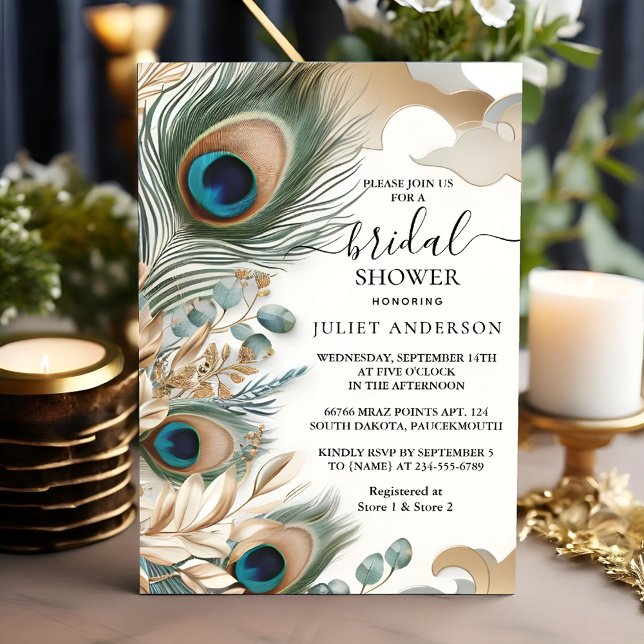 Invitation Nouvelle Fête des mariées Russe Sky Cloud Peacock (Créateur téléchargé)