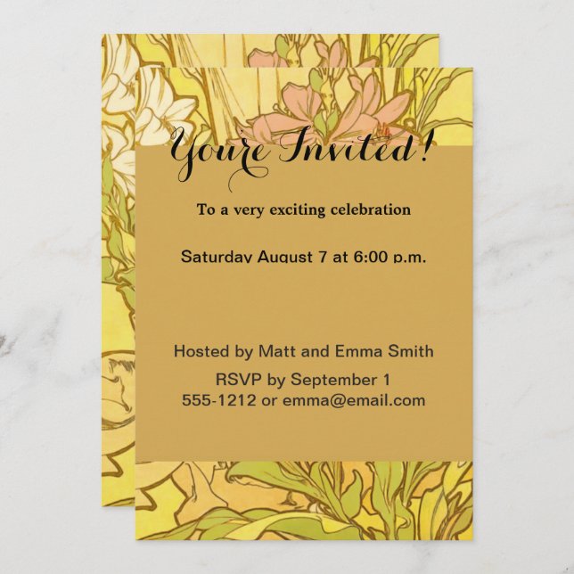 Invitation Nouvelle Lily flowers (Devant / Derrière)