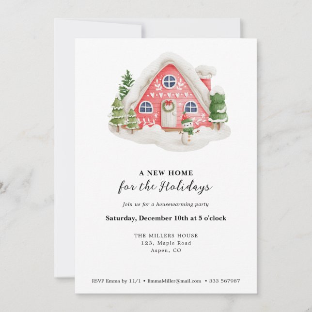Invitation Nouvelle maison de chauffage Parti Snowy House (Devant)