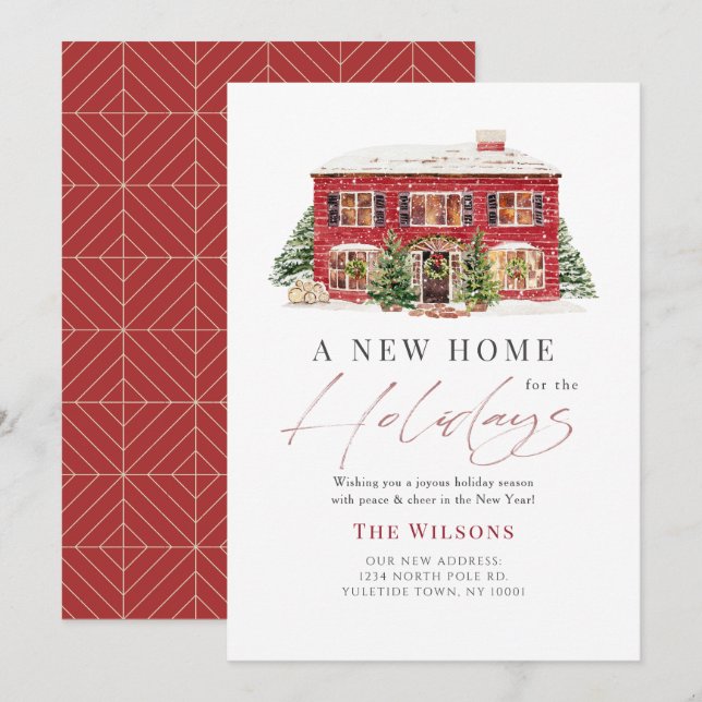 Invitation Nouvelle maison Red House Christmas Holiday Card (Devant / Derrière)