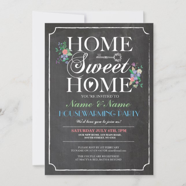 Invitation Nouvelle maison Sweet HouseWarming Chalk Board Inv (Devant)