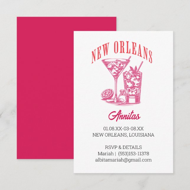 Invitation nouvelle orléans bachelorette rétro rose (Devant / Derrière)