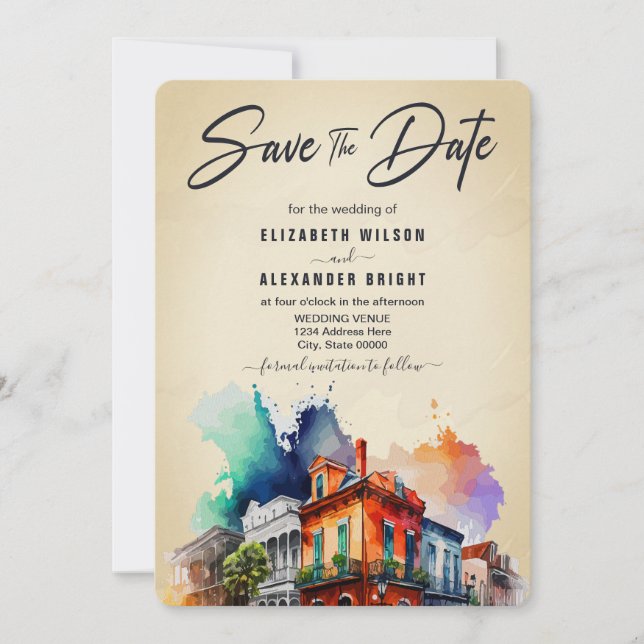 Invitation Nouvelle-Orléans Nola Louisiana - Mariage d'aquare (Devant)