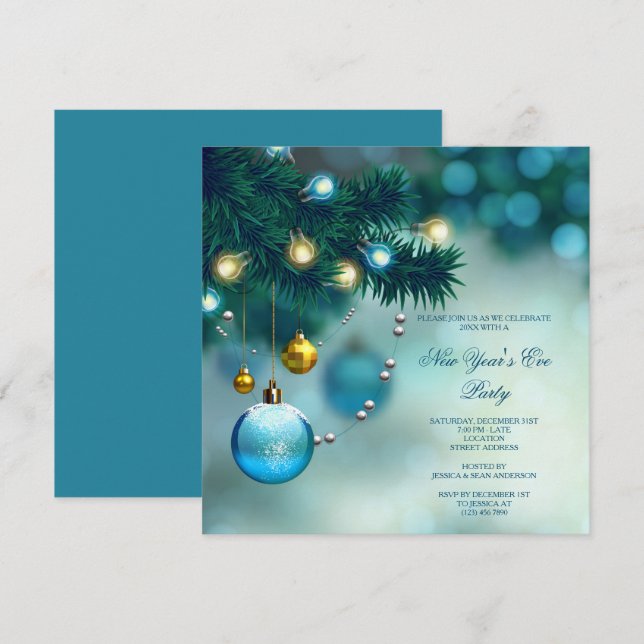 Invitation Nouvelle partie de Year´s Ève de Noël élégant de (Devant / Derrière)