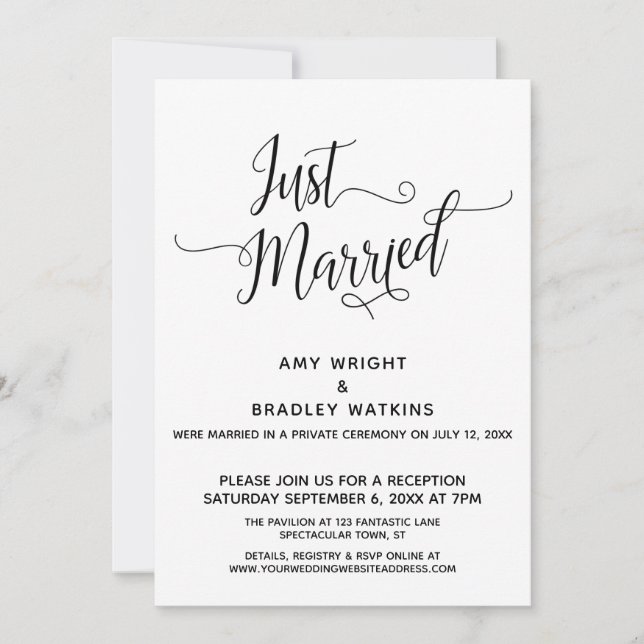 Invitation Nouvellement Mariés Calligraphie Élégante Réceptio (Devant)